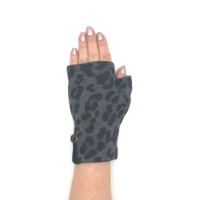 Recycled dark gray leopard cotton blend Kitten Mittens, short