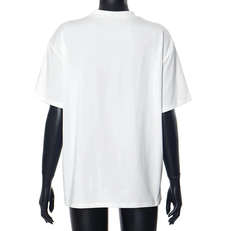 Sally Masonry Hands Print Shorts Sleeve o-Neck Loose Simple Tees