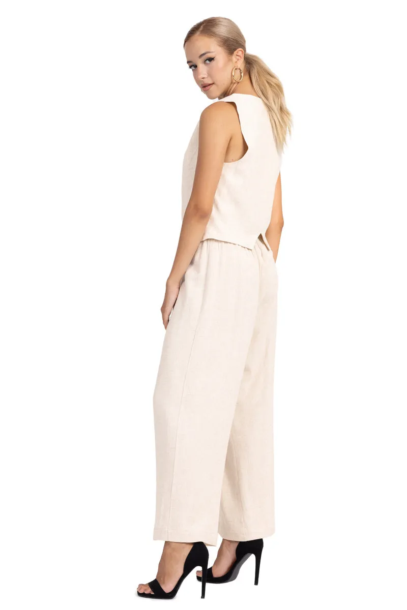 Sand Beige Linen Wrap Women's Tailored Trousers