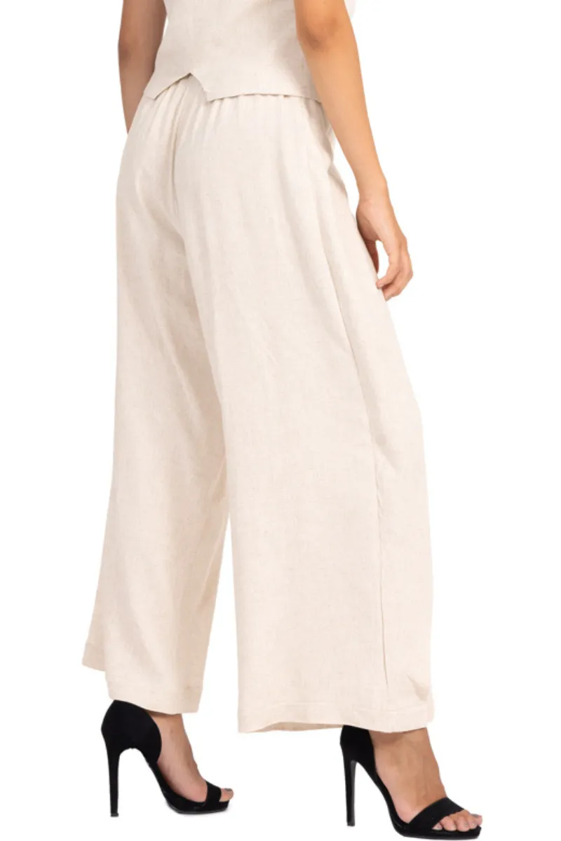 Sand Beige Linen Wrap Women's Tailored Trousers