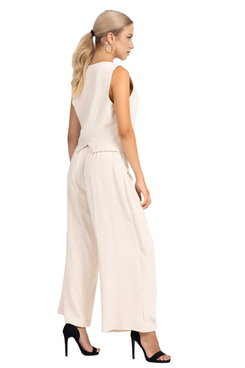 Sand Beige Linen Wrap Women's Tailored Trousers