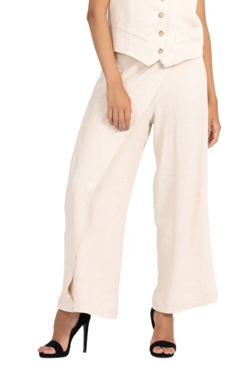 Sand Beige Linen Wrap Women's Tailored Trousers