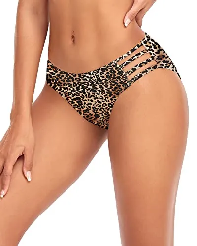 Sexy Strappy High Cut Low Waist Bikini Bottoms-Leopard