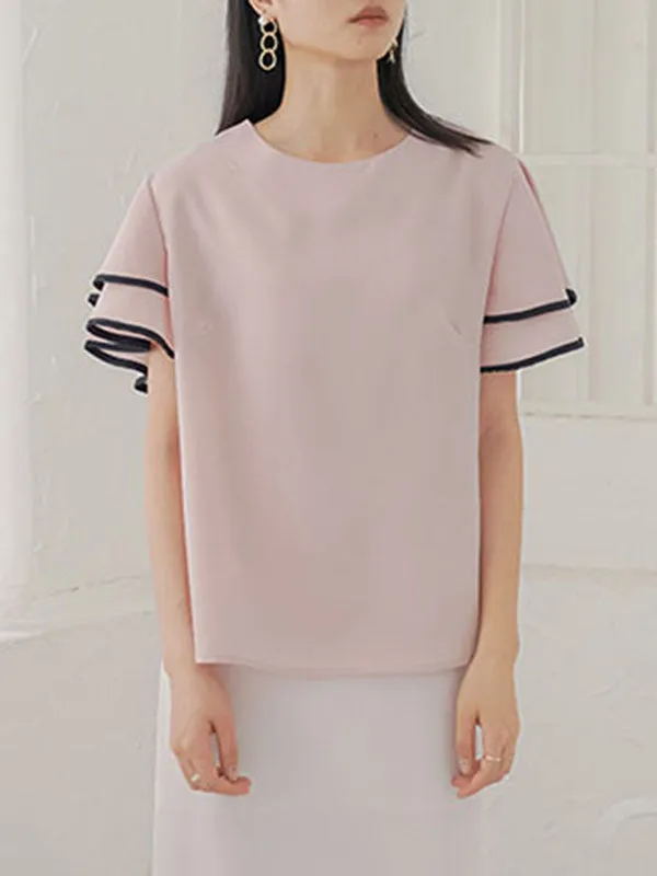 Short Sleeves Falbala Tiered Round-Neck T-Shirts Tops