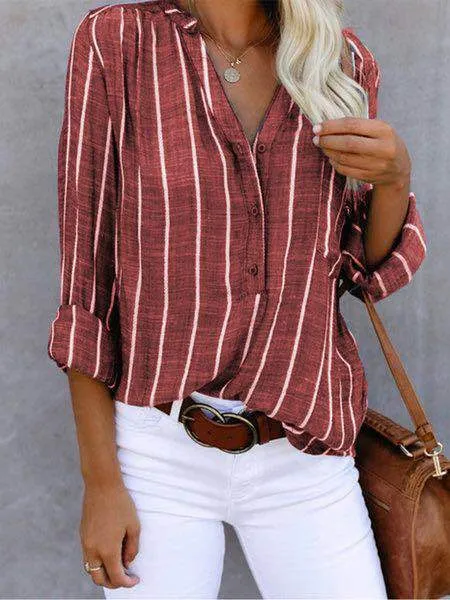 Simple Fashion Printed Striped Shirt Woman