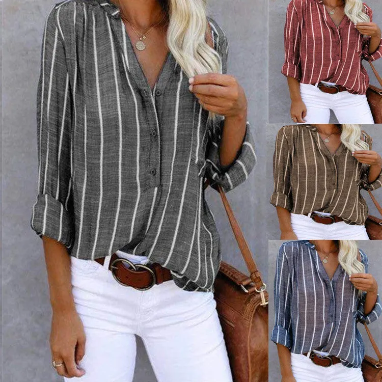 Simple Fashion Printed Striped Shirt Woman