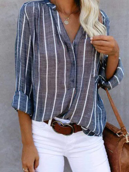 Simple Fashion Printed Striped Shirt Woman