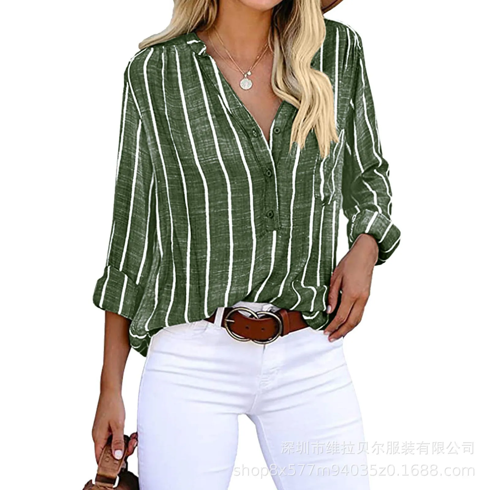 Simple Fashion Printed Striped Shirt Woman