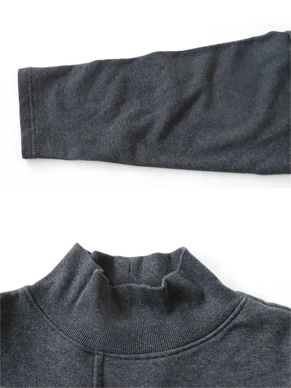 Simple Long Sleeves Loose Asymmetric Split-Joint High-Neck Sweatshirt Tops