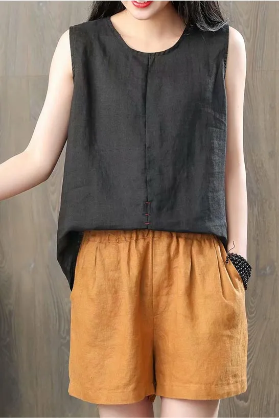 Simple retro thin breathable top for women J124