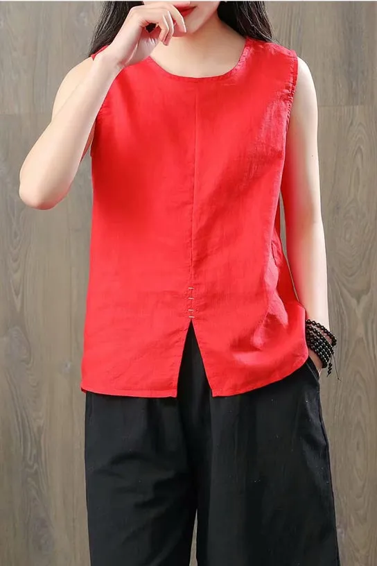 Simple retro thin breathable top for women J124