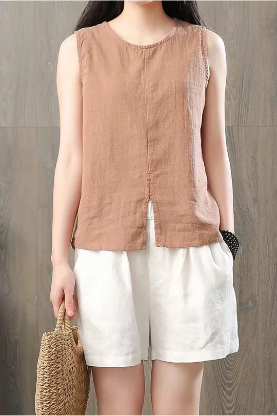 Simple retro thin breathable top for women J124