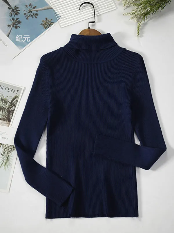 Simple Skinny Solid Color High-Neck Sweater Tops