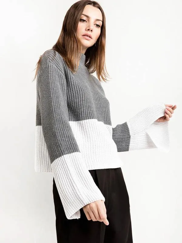 Simple Split-joint Flared Sleeves Sweater Tops