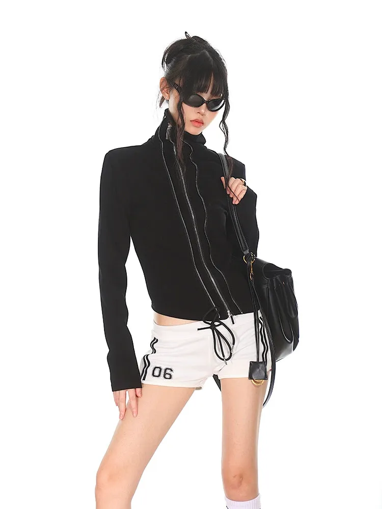 Slim Asymmetric Multi Zip Mock Neck Jacket