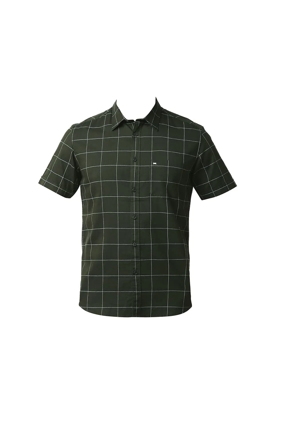 Slim Fit Herring Bone Twill Checks Halfsleeves Shirt