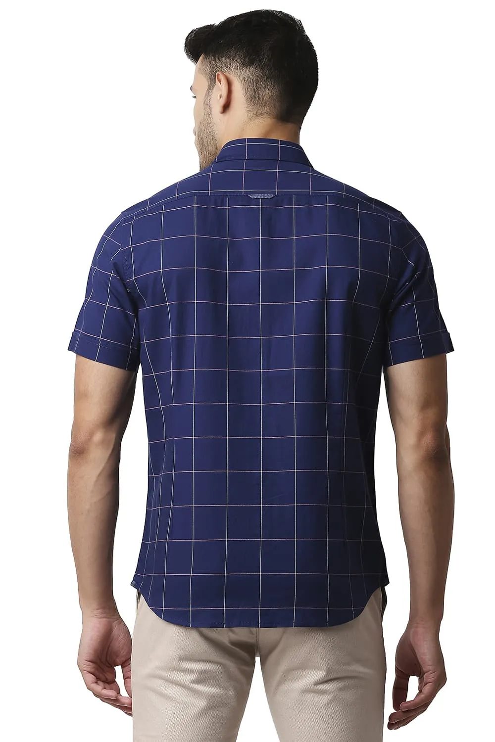 Slim Fit Herring Bone Twill Checks Halfsleeves Shirt