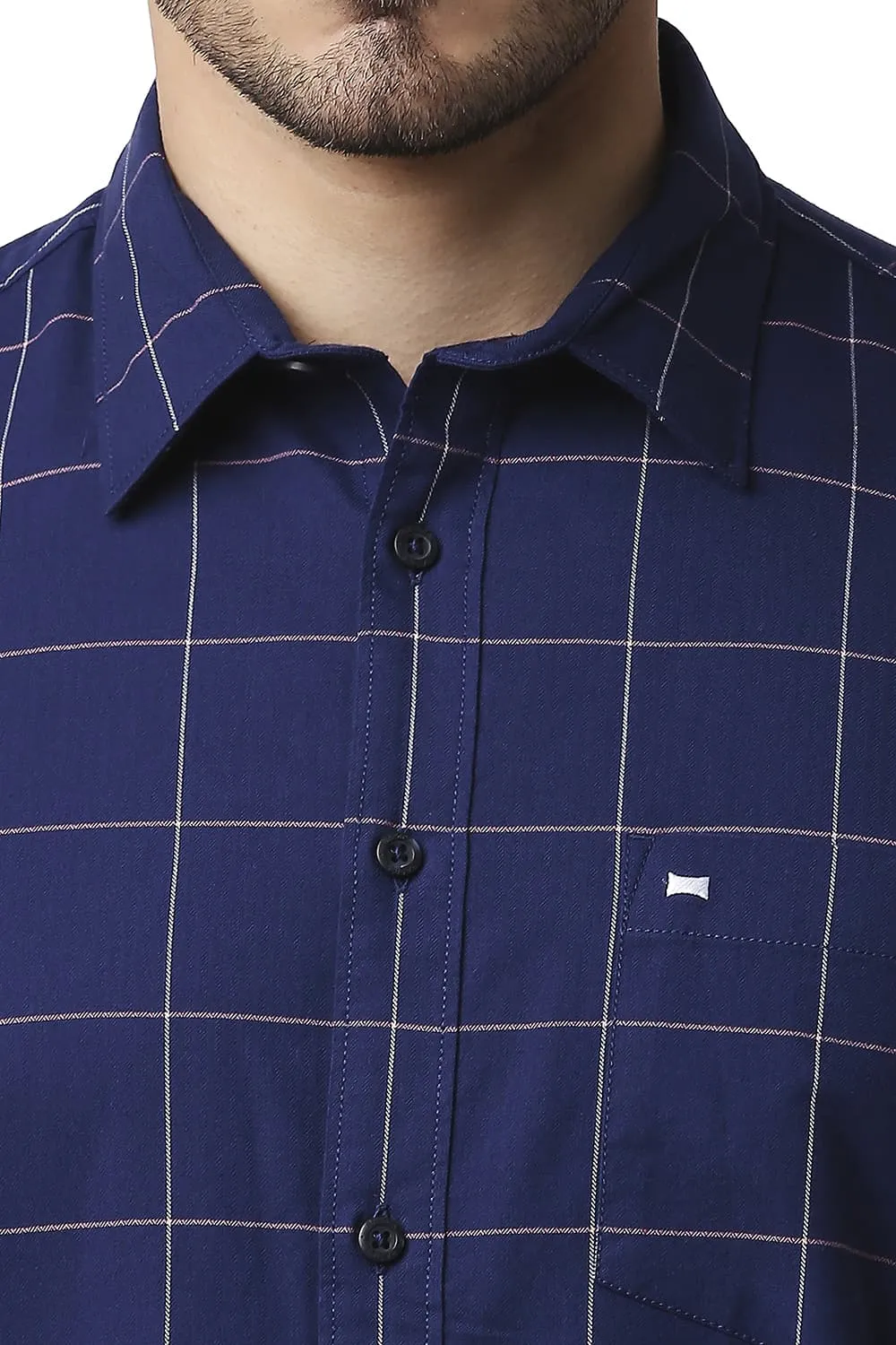 Slim Fit Herring Bone Twill Checks Halfsleeves Shirt