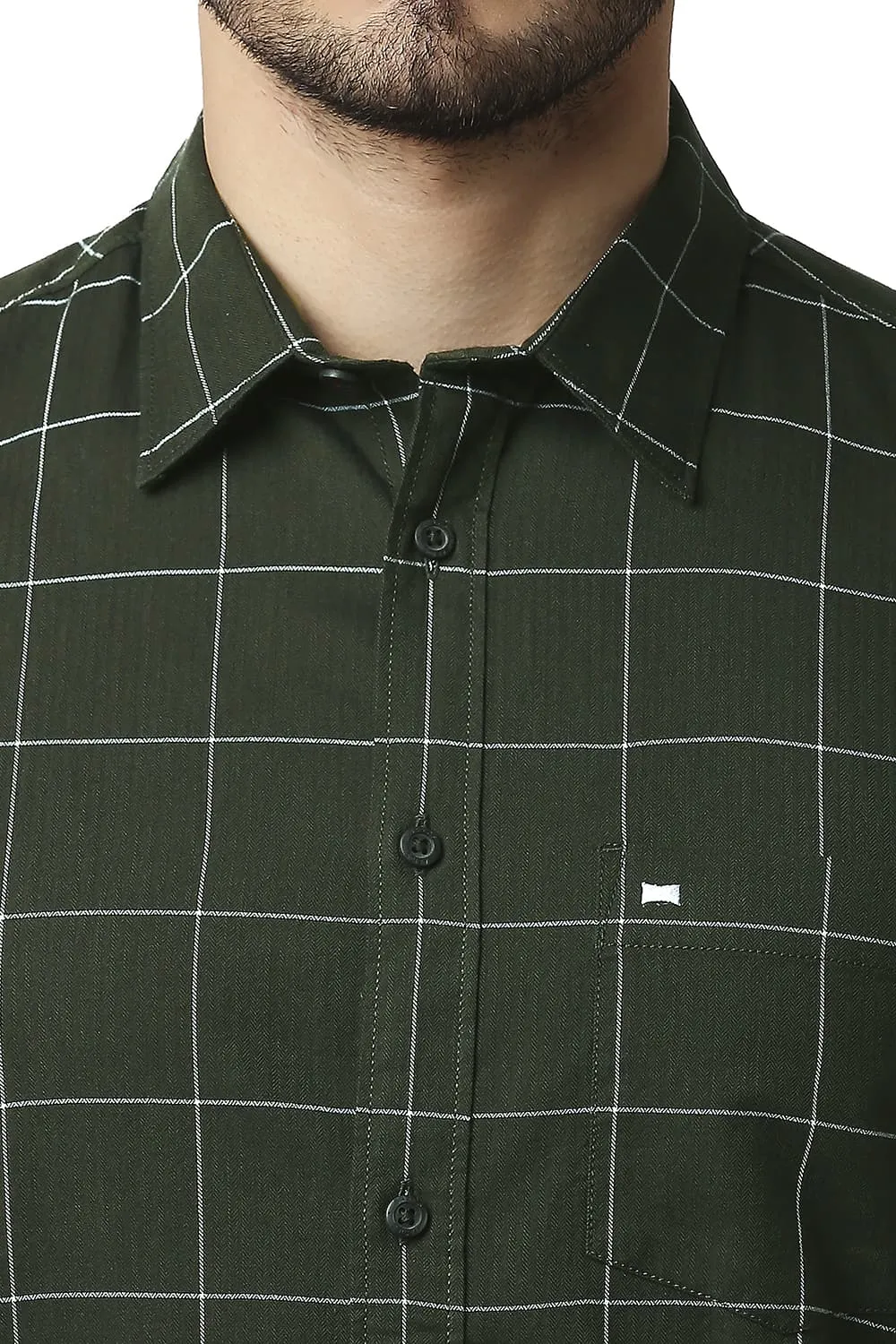 Slim Fit Herring Bone Twill Checks Halfsleeves Shirt