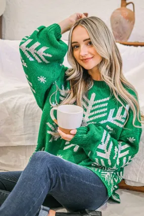 Snowflake Pattern Holiday Knit Sweater