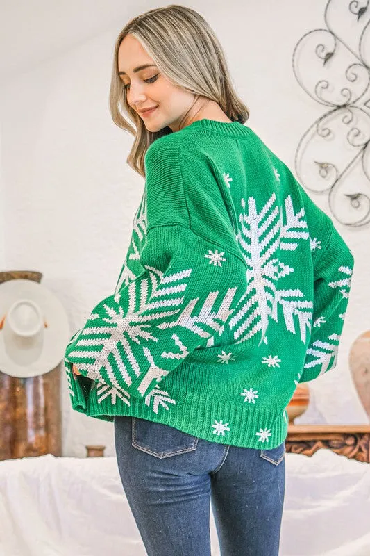 Snowflake Pattern Holiday Knit Sweater