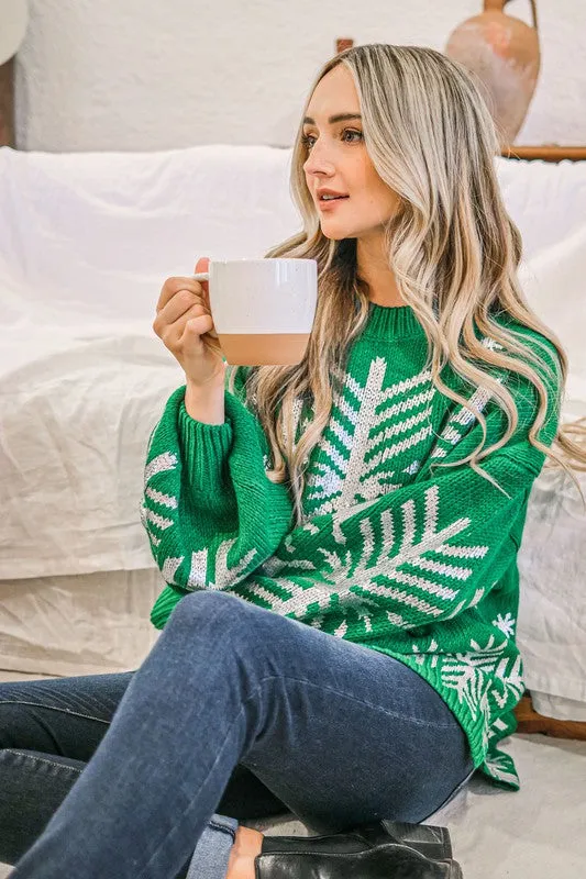 Snowflake Pattern Holiday Knit Sweater