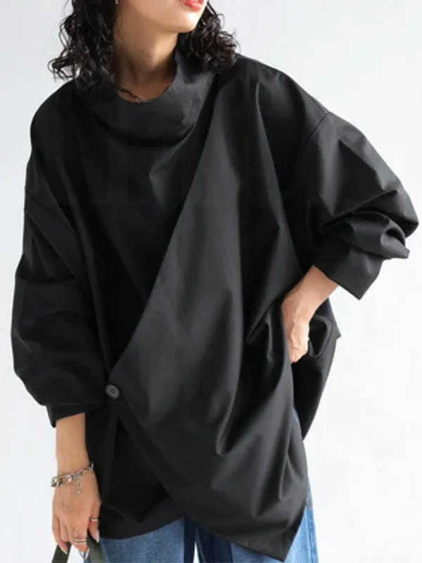 Solid Color Long Sleeves Loose High Neck T-Shirts Tops