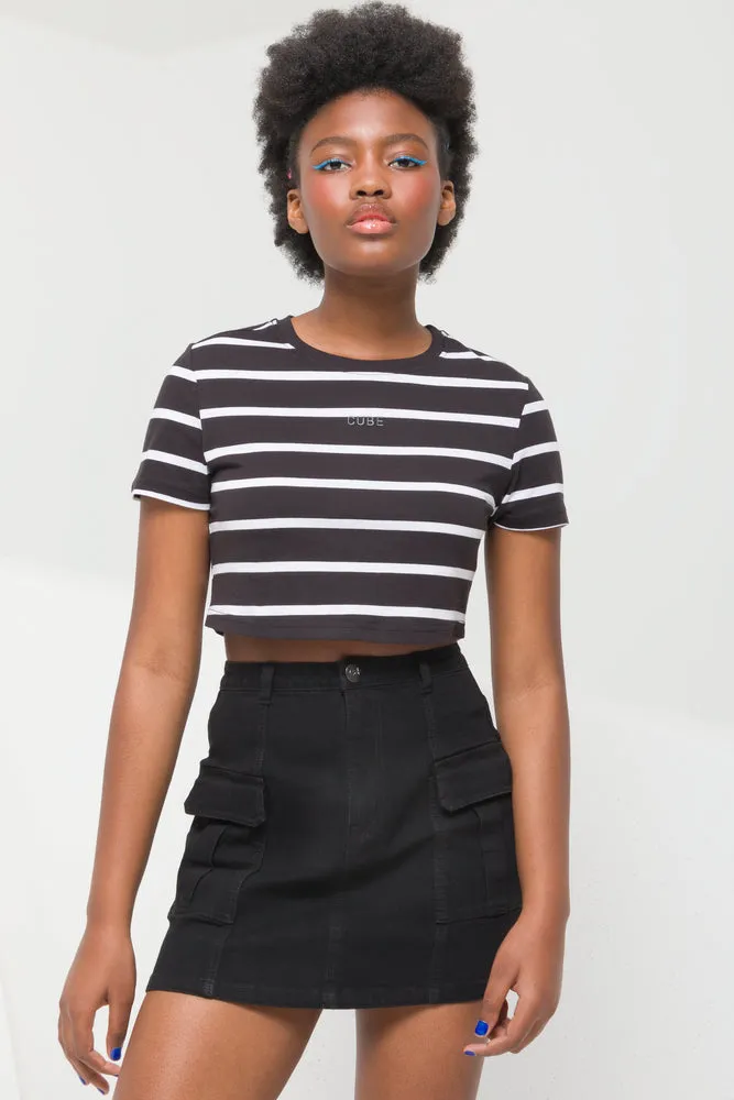 Stripe Cropped T-shirt White