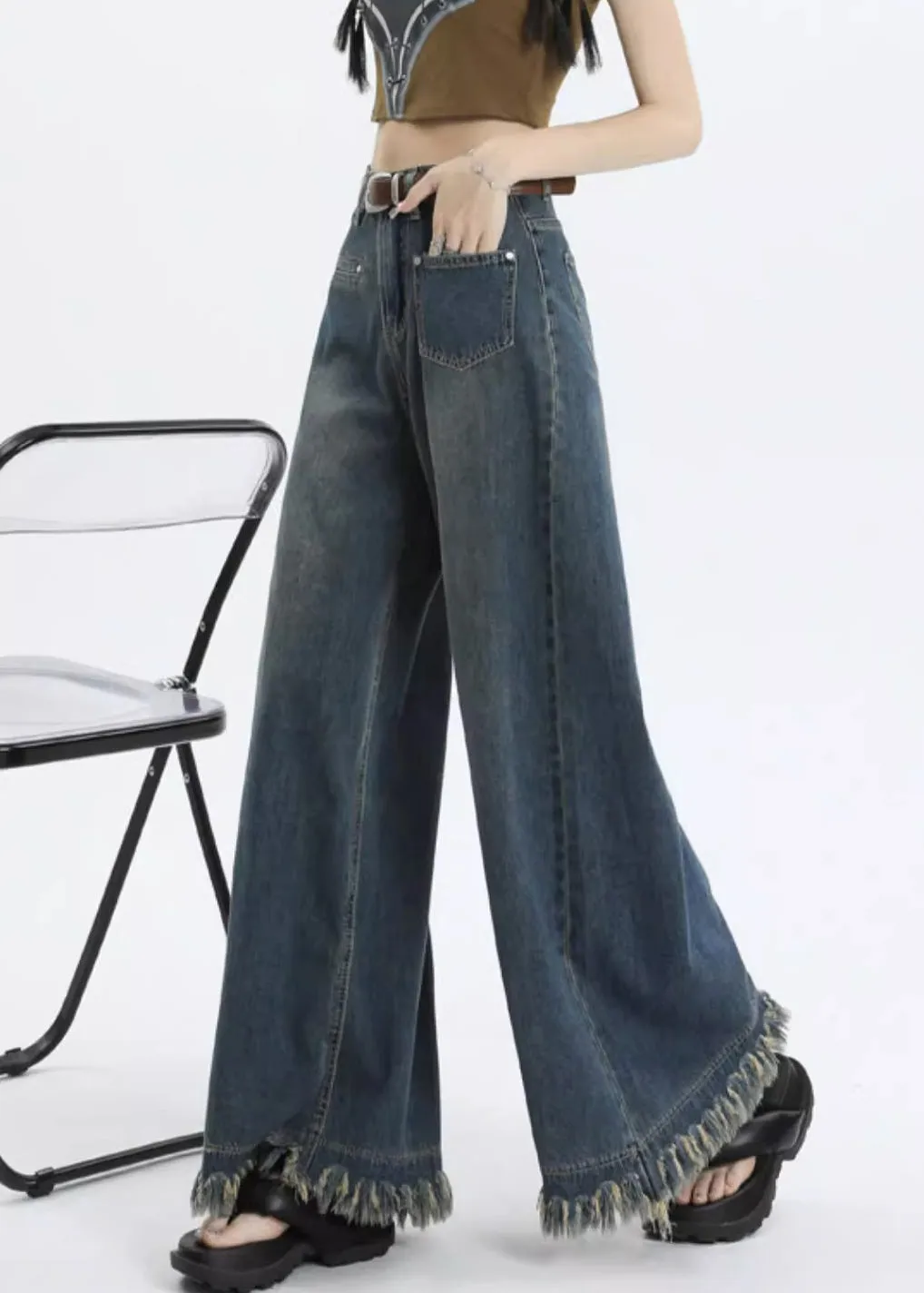 Stylish Blue Pockets High Waist Denim Pants Summer PP015