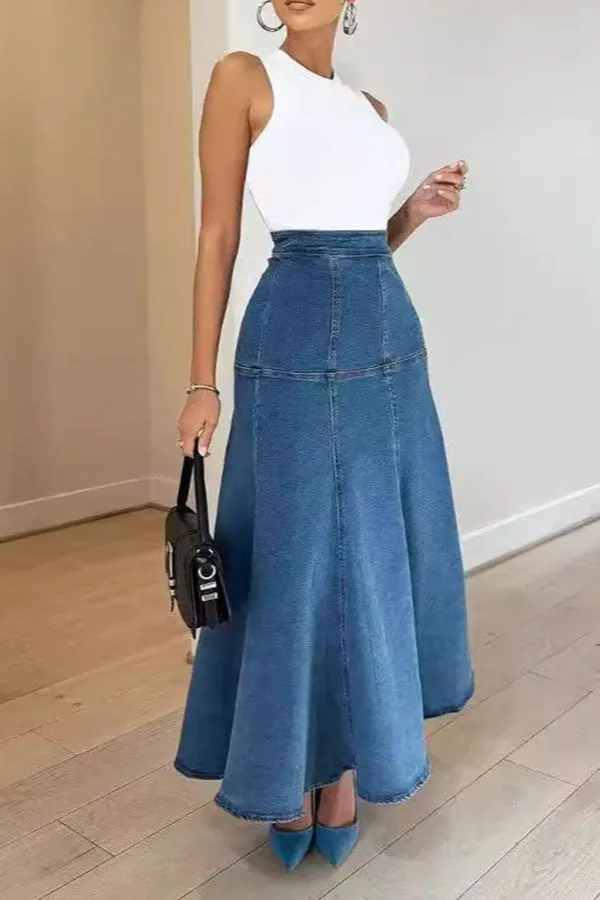 Stylish Denim Fishtail Hem Skirt