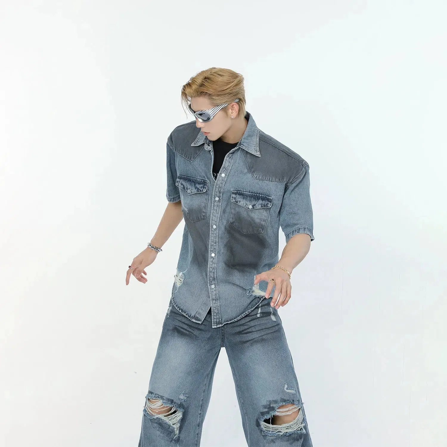 Stylish Distressed Denim Suit Set