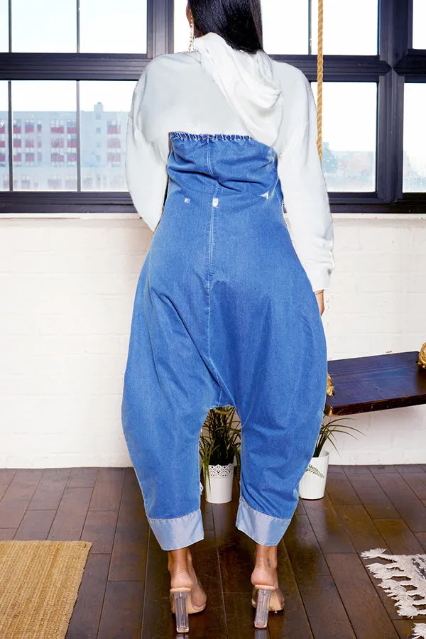 Stylish Patched Pocket Denim Jumpsuit