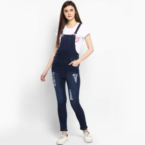 Stylish Stretchable Denim Washed effect Capri Dungarees For Women