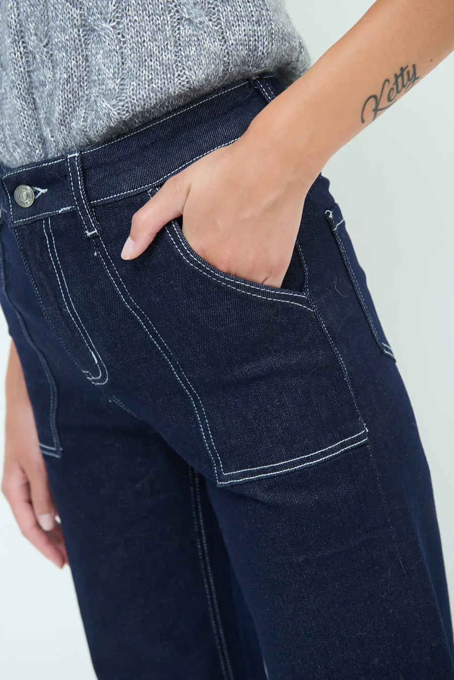 Stylish wide-leg cuffed jeans wholesale