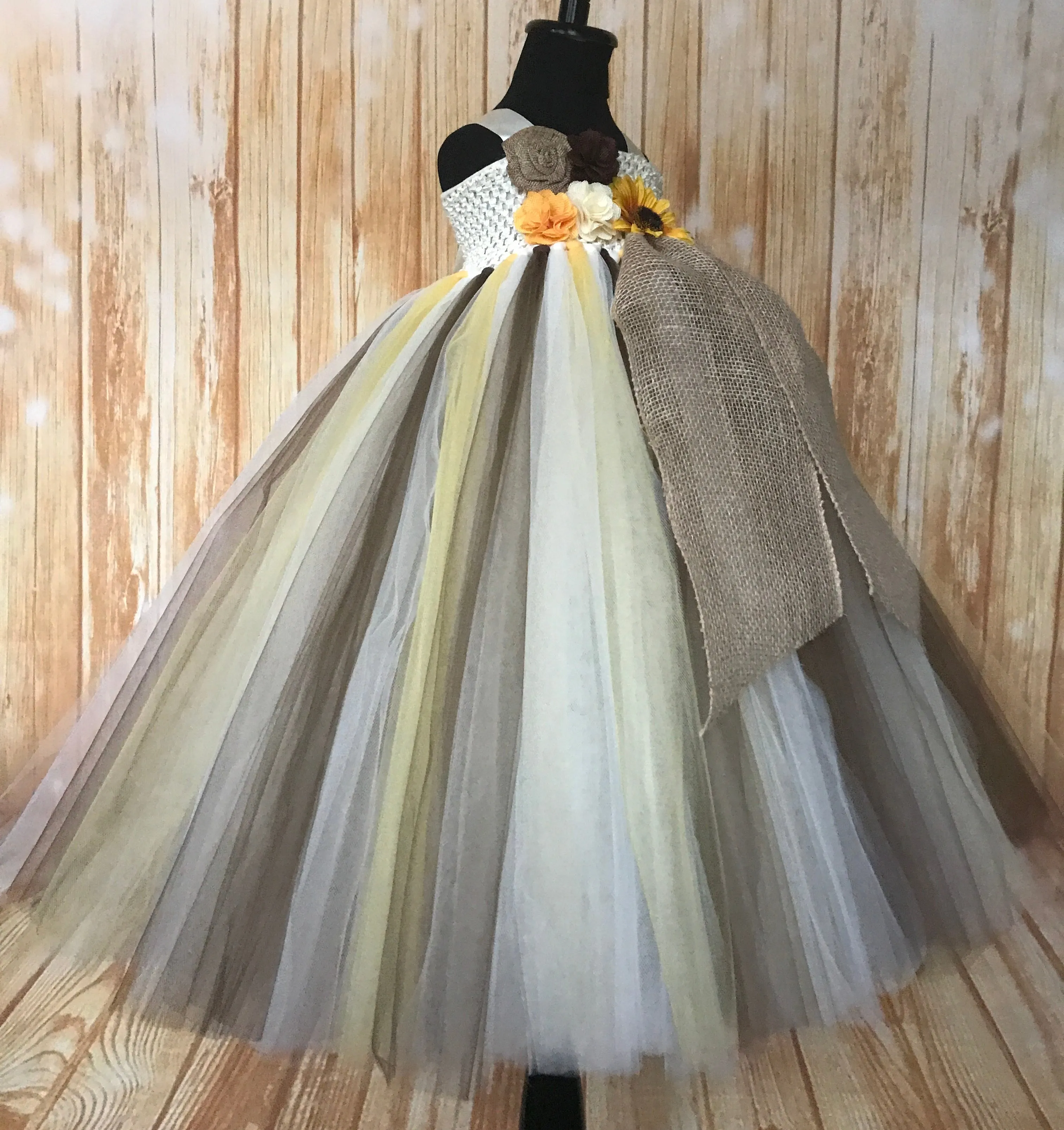 Sunflower & Burlap Tutu Dress, Sunflower Flower Girls Dress, Fall Wedding Flower Girl