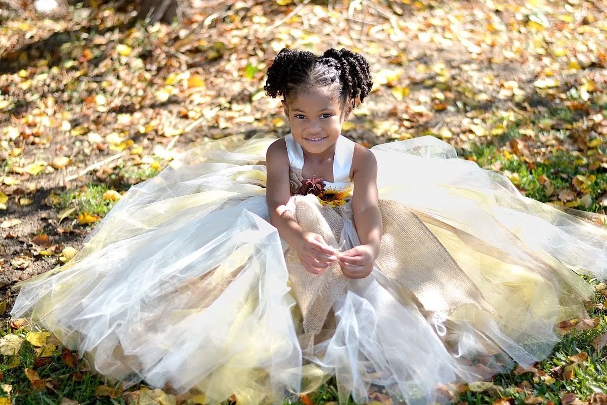 Sunflower & Burlap Tutu Dress, Sunflower Flower Girls Dress, Fall Wedding Flower Girl