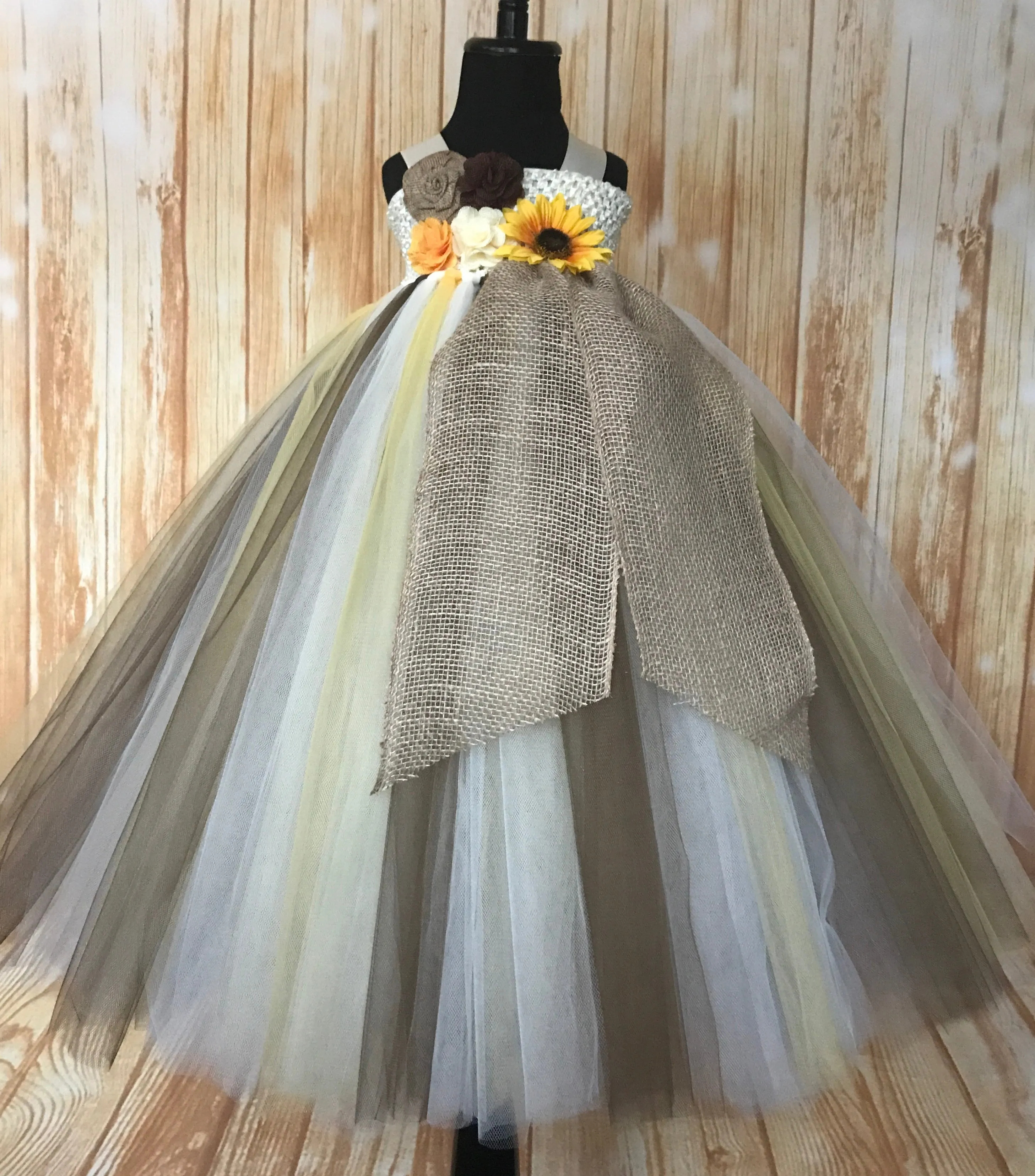 Sunflower & Burlap Tutu Dress, Sunflower Flower Girls Dress, Fall Wedding Flower Girl