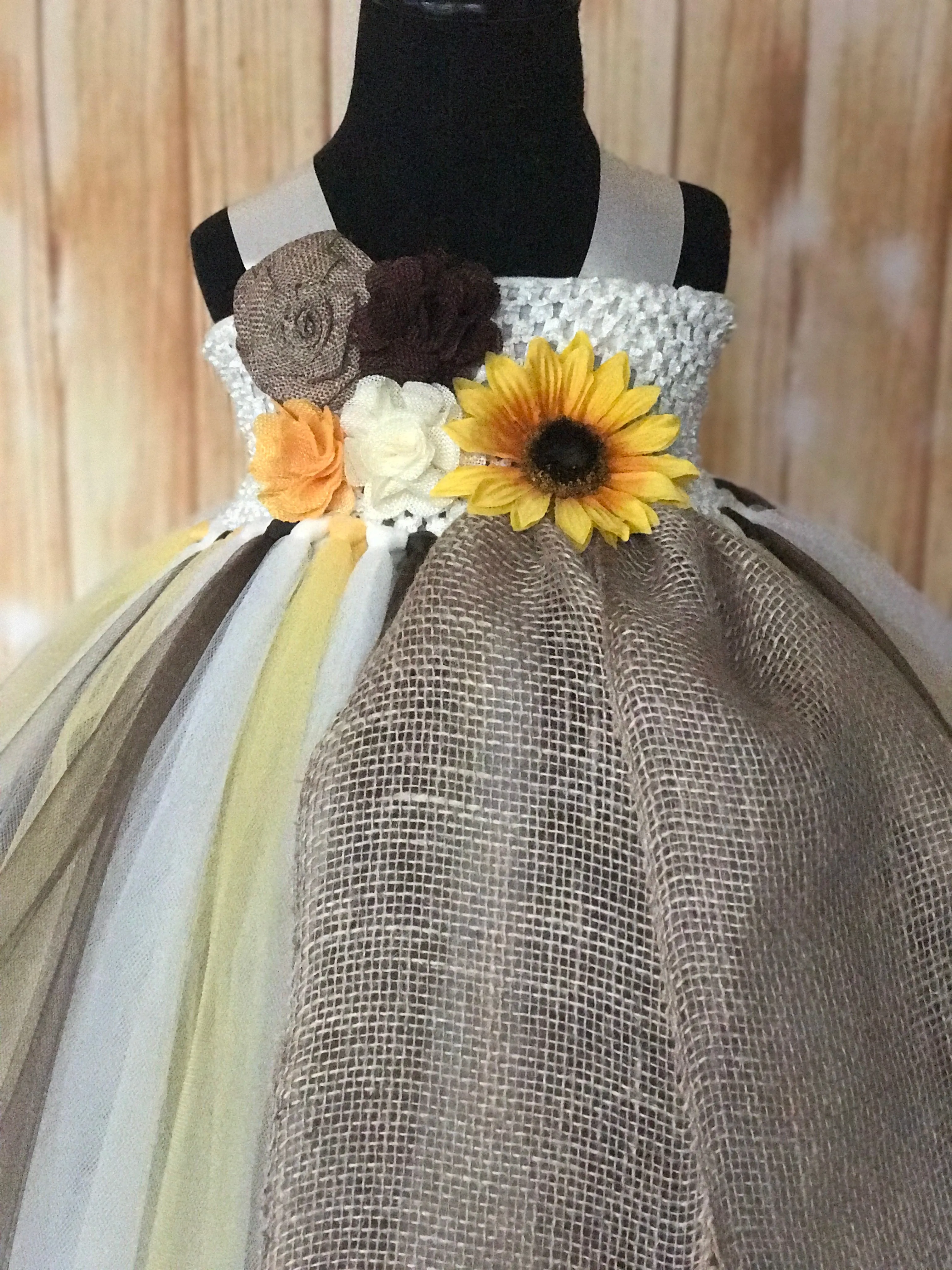 Sunflower & Burlap Tutu Dress, Sunflower Flower Girls Dress, Fall Wedding Flower Girl