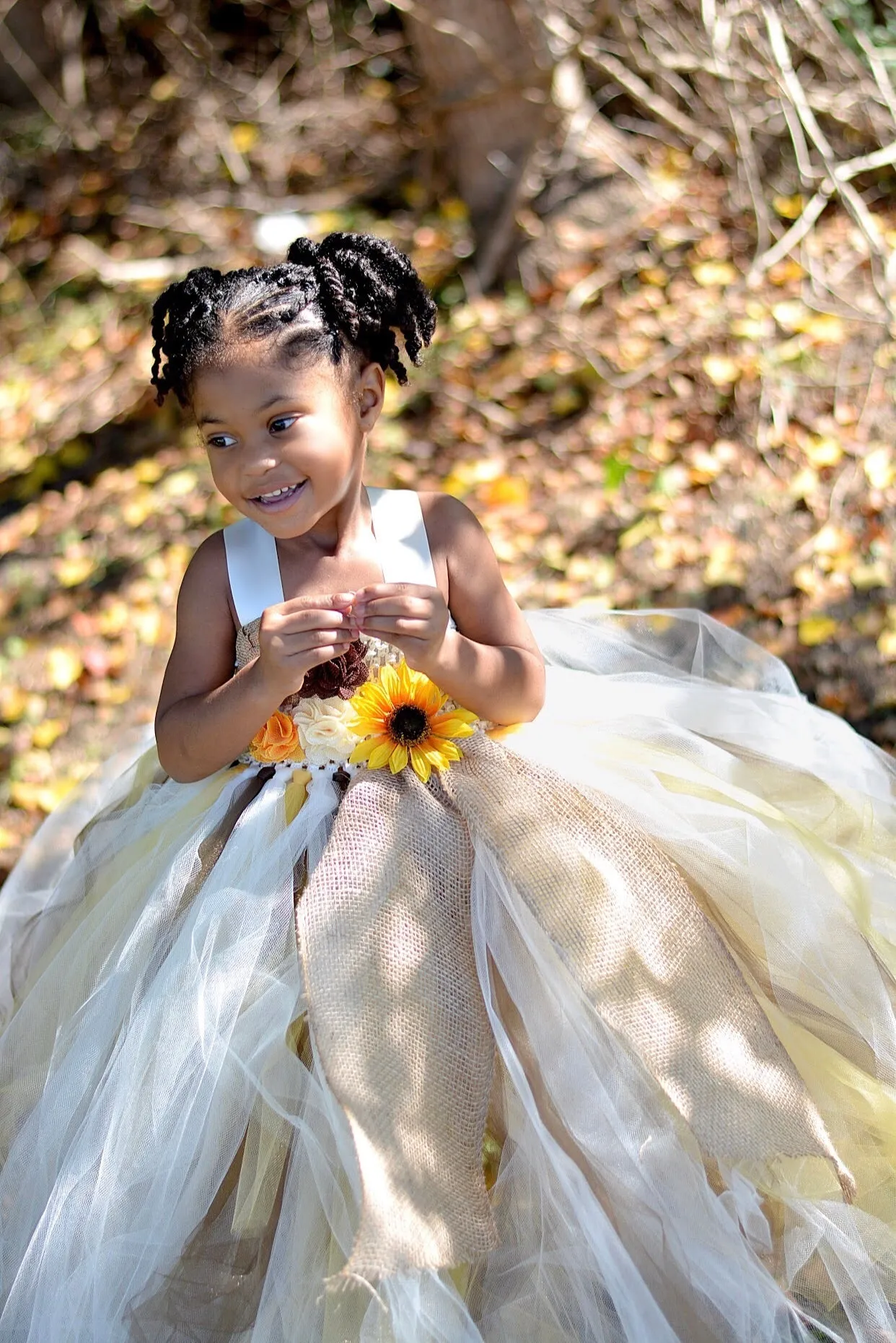 Sunflower & Burlap Tutu Dress, Sunflower Flower Girls Dress, Fall Wedding Flower Girl