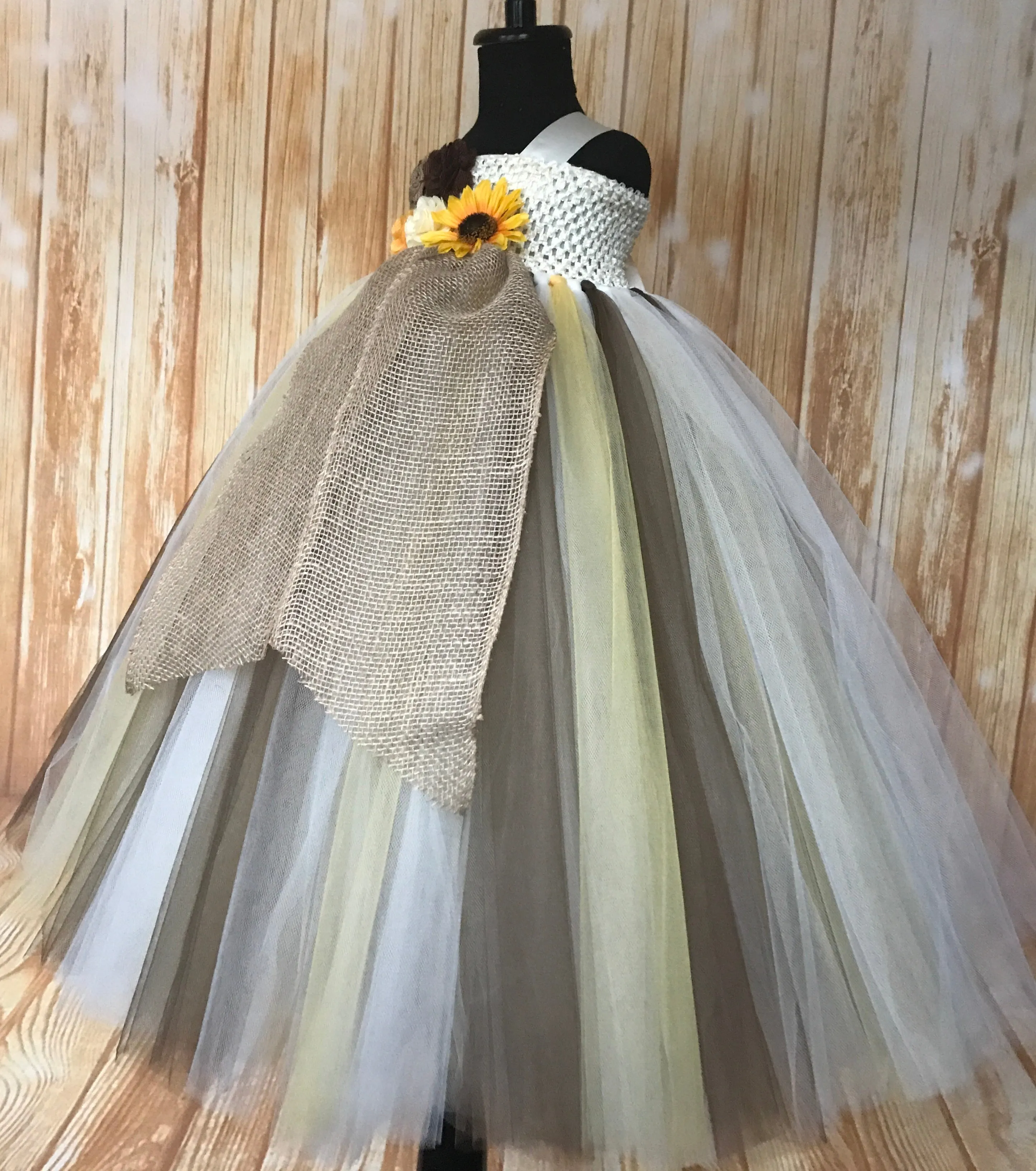 Sunflower & Burlap Tutu Dress, Sunflower Flower Girls Dress, Fall Wedding Flower Girl