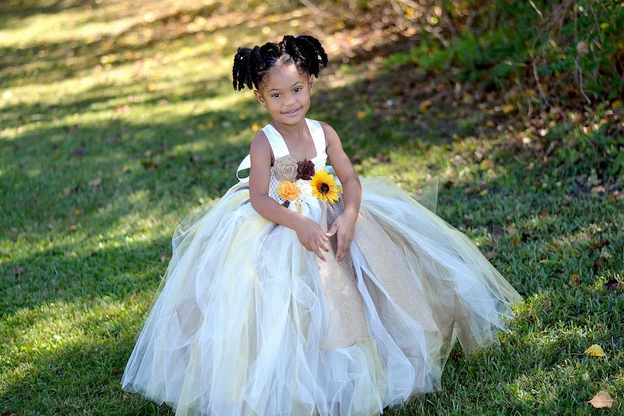 Sunflower & Burlap Tutu Dress, Sunflower Flower Girls Dress, Fall Wedding Flower Girl