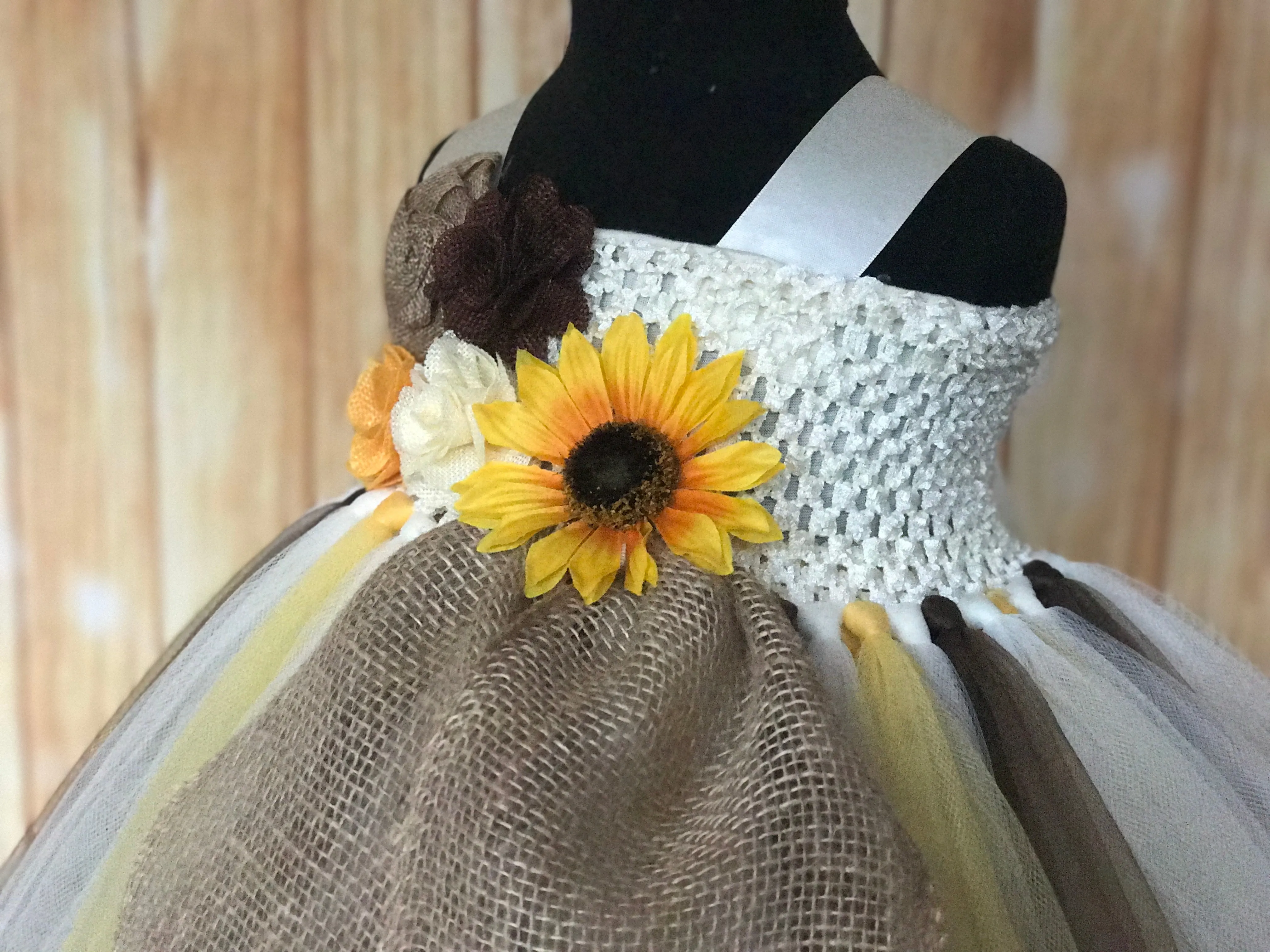 Sunflower & Burlap Tutu Dress, Sunflower Flower Girls Dress, Fall Wedding Flower Girl