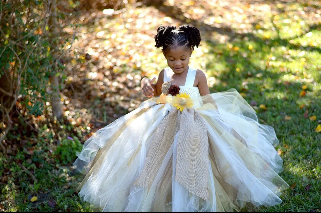 Sunflower & Burlap Tutu Dress, Sunflower Flower Girls Dress, Fall Wedding Flower Girl