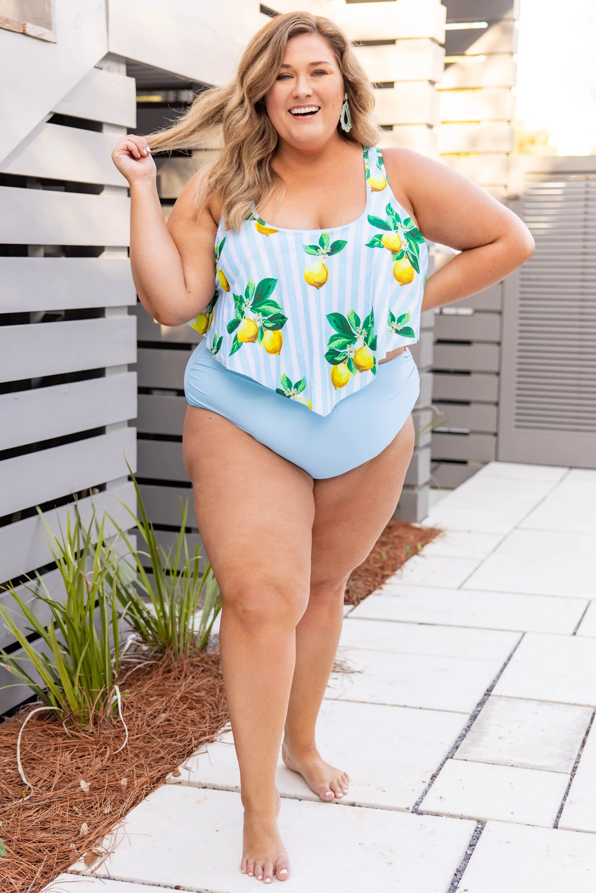 Sunny Business Swim Top, Lemon Print