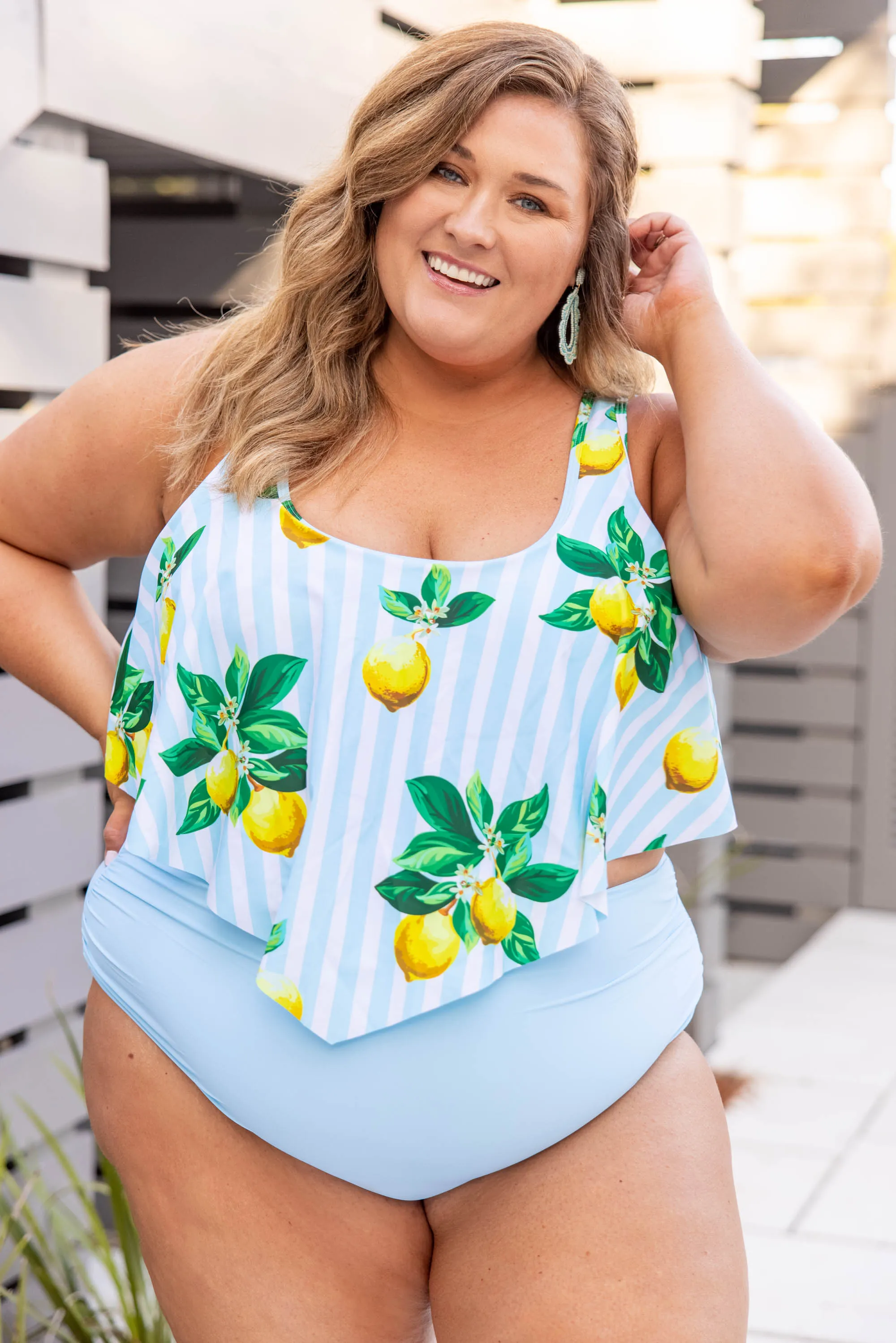 Sunny Business Swim Top, Lemon Print