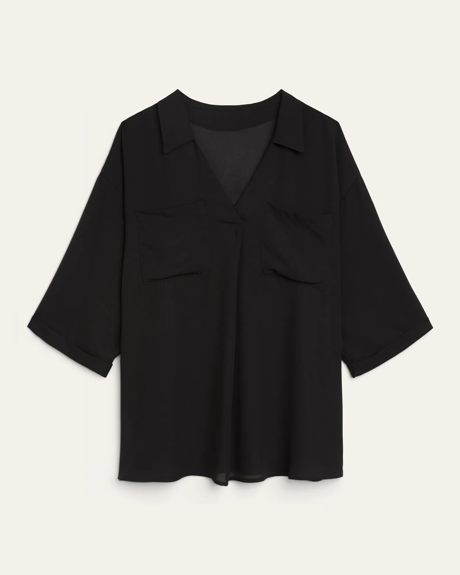 Sylvia Pocketed Popover Blouse | Black