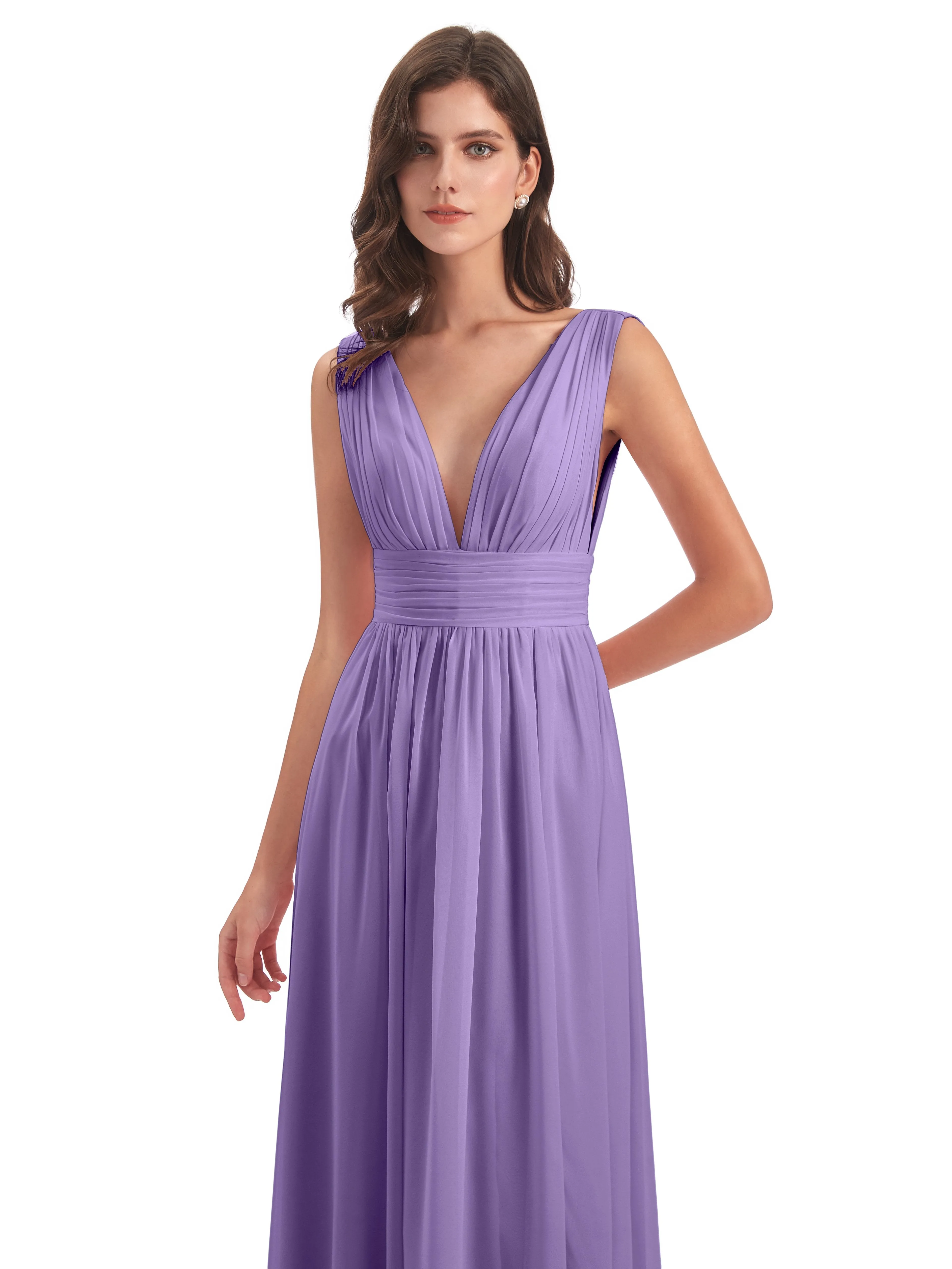 Tahiti Color Bridesmaid Dress Charming Chiffon V Neck Split Long Bridesmaid Dresses