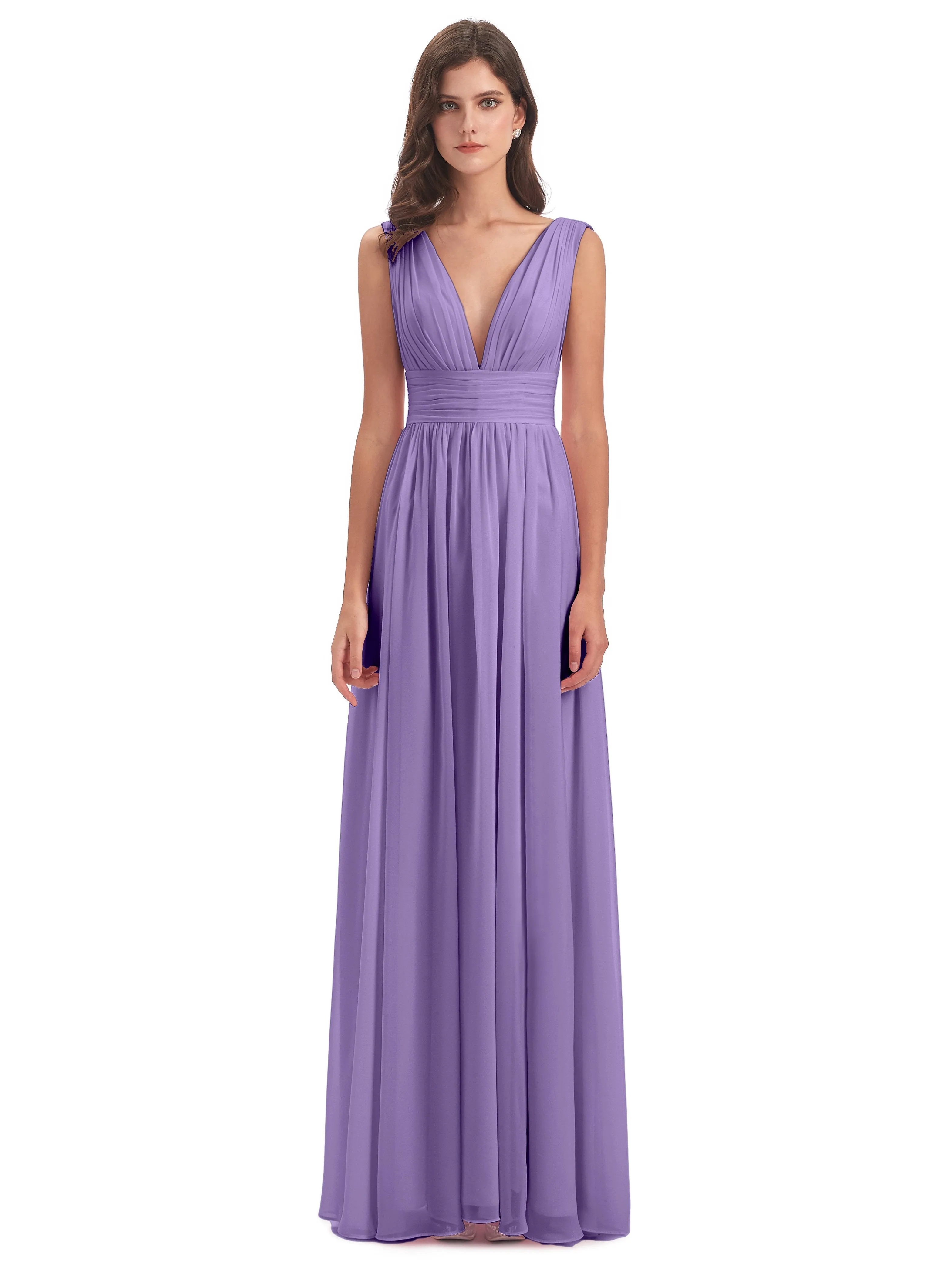 Tahiti Color Bridesmaid Dress Charming Chiffon V Neck Split Long Bridesmaid Dresses