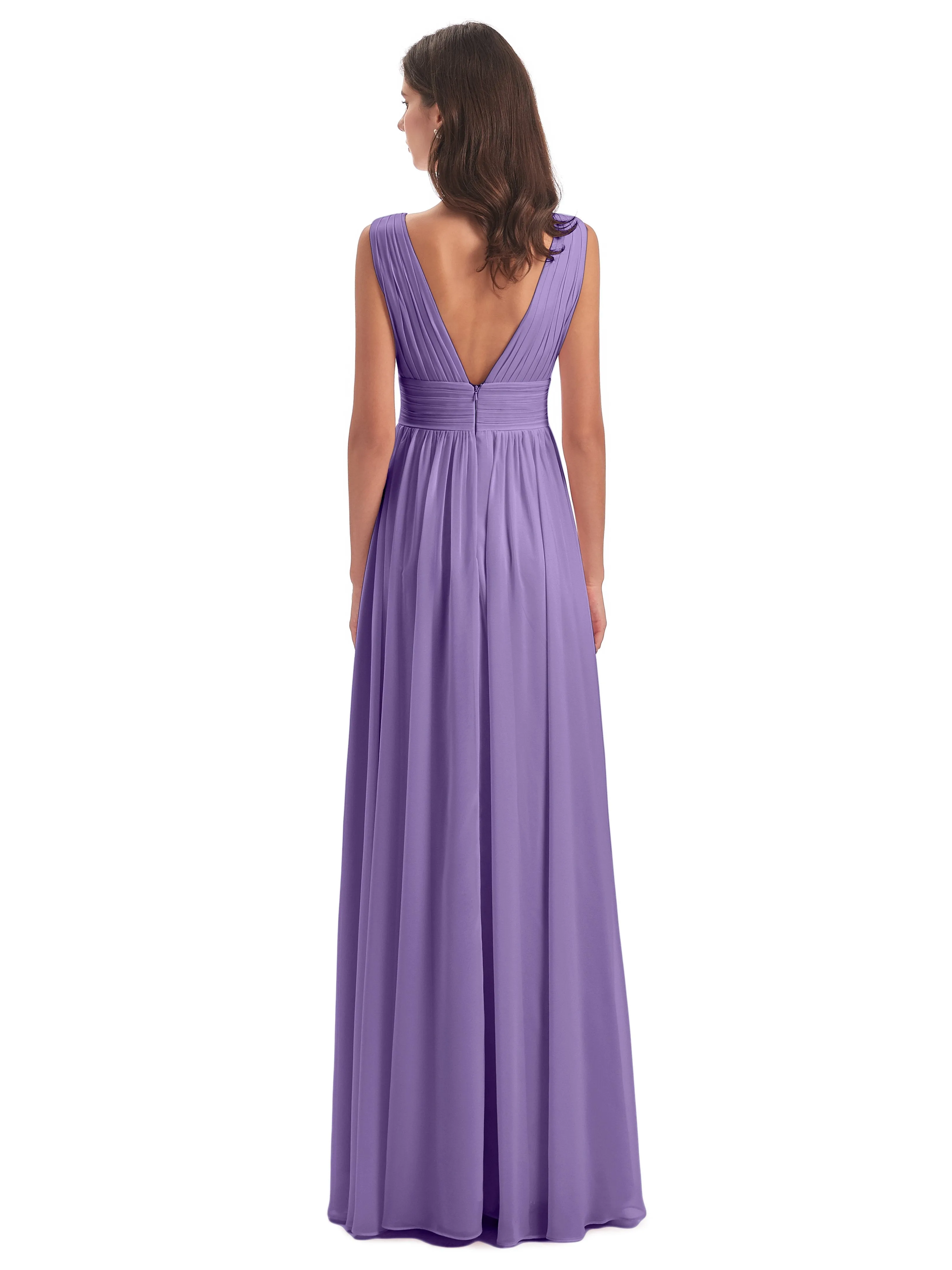 Tahiti Color Bridesmaid Dress Charming Chiffon V Neck Split Long Bridesmaid Dresses