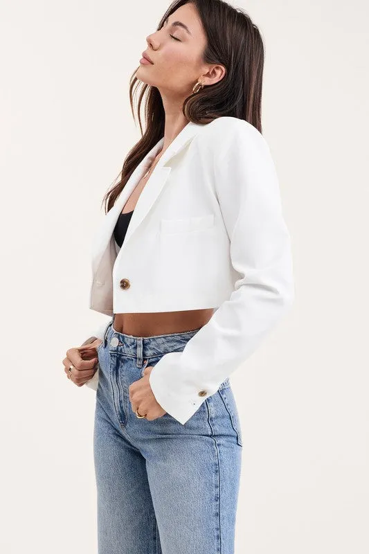 Timeless Crop Blazer Jacket- White